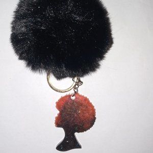 Black and Red African American Afro Women Keychain